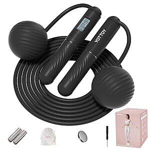YOTTOY Cordless Jump Rope with Counter - Ropeless Rope 2 In 1 with Large Cordless Ball-Weighted Jump Rope for Women with LCD Display (Black) $6.16