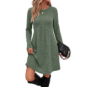 Fantaslook Fall Long Sleeve Dresses for Women Crew Neck Empire Waist Tunic Dress with Pockets Sweater Dress $15.79