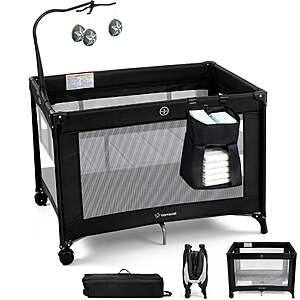 Vomeast Baby Playard Baby Bassinet,Foldable Crib Pack and Play with Toy Bar,Play Yard,0-5 Months(Black) $59.99