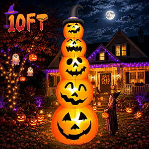 Yexmas 10ft Halloween Inflatable Pumpkins Outdoor Decor with Black Cat Tombstone and Spectre,Built-in LED Lights,for Halloween Party,Yard,Garden,Lawn $39.95