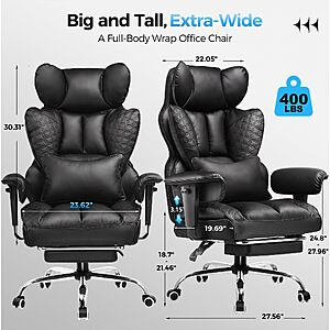 GTPLAYER Big and Tall Gaming Chair 400lbs Heavy Duty Office Chair with Footrest, High Back Pocket Spring Lumbar Support $149.99