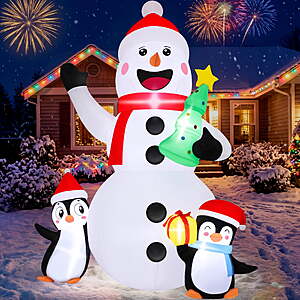 Firstness 6ft Christmas Inflatables, Snowmen Penguin Christmas Tree Gift Box with LED Lights Xmas Blow ups for Outdoor Yard Party Decorations $38.99