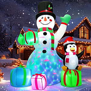 Yexmas 6FT Christmas Inflatables Snowman Blow Up Yard Decor with 360 Rotation Colorful Projector LED Light $42.89