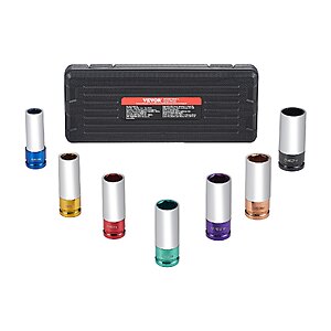 VEVOR Lug Nut Impact Socket Set, 1/2 inch Drive Metric 6-Point Deep Socket Set, 7 Total Lug Nut Sizes 17/19/21/22/23/24/27mm $22.22