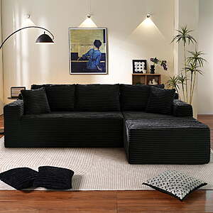 Muumblus Modular Sectional Couch, Modern Oversized L-Shape Boneless Cloud Couch for Living Room, No Assembly Required, Black Corduroy, Right Chaise $331.55
