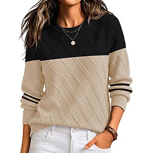 Zeagoo Women's Cable Knit Sweaters Fall Winter Long Sleeve Crewneck Tops $12.99