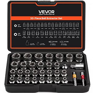 VEVOR Bolt Extractor Set, 32-Piece Bolt and Nut Remover Set, 6mm to 10mm, 13/32&quot; to 3/4&quot;, CR-MO Steel Extraction Socket Set with Storage Case $37.90