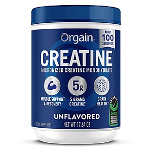 [S&S] Orgain 5g Creatine Monohydrate Micronized Powder, Unflavored, 100 Servings $12.6