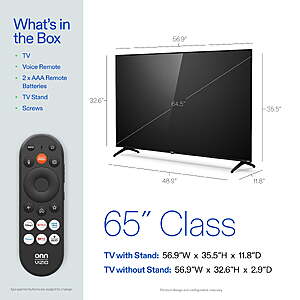 onn 65" Class 4K UHD Powered by VIZIO Smart Television, 65S4V4 $258