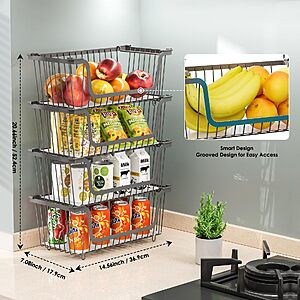 4 Pcs Stackable Wire Baskets,Pantry bin,14.57"L x 7.09"W x 5.12"H $22.74