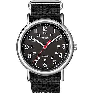Timex Unisex Weekender Black/Silver 38mm Casual Watch, Fabric Slip-Thru Strap $46.26