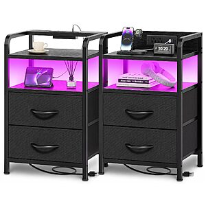 [Lightning Deal] Huuger Nightstands Set of 2, Night Stand with LED Lights, Charging Station $59.97
