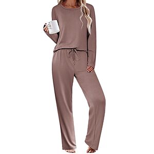 Ekouaer Pajamas for Women Set 2 Piece Pjs Lounge Set Long Sleeve Sleepwear $11.99