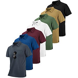 SCODI 7 Pack Polo Shirts for Men with Pocket Short Sleeve Golf Work Tshirt $57.99