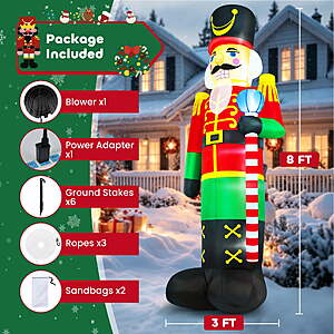 Yexmas 8FT Christmas Inflatable Nutcracker Soldier, Blow Up Soldier with LED Lights&Candy Cane Scepter, Outdoor Xmas Decor for Yard Lawn Garden Holiday Party $34.99