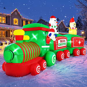 Yexmas 12FT Christmas Inflatable Train, Blow up Yard Decor Built-in LED Lights with Santa Snowman Gingerbread Man for Holiday Christmas Party Yard Garden and Lawn $69