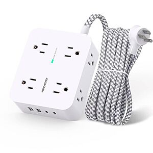 HANYCONY Surge Protector Power Strip, 1080J, 5 Ft Braided Extension Cord | 8 Outlets 4 USB Ports(2 USB C), Outlet Extender $9.98