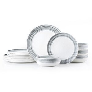 Stoneware Dinnerware Set for 4, 12-Piece Ceramic Plates & Bowls $39.99