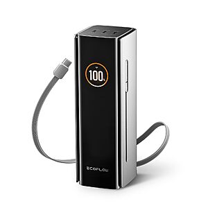 EF ECOFLOW Rapid Pro Power Bank, 4-Port with 300W Max Output, Portable Charger with 140W Built-in Cable, TSA-Approved, Smart APP $99.99