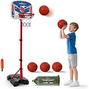 EagleStone Kids Adjustable Height Basketball Hoop with Stand Indoor Outdoor $21.99