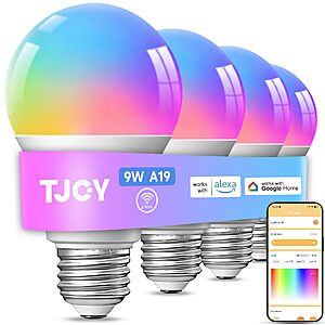 TJOY 4 Pack Smart Light Bulbs, Bluetooth WiFi Led Bulb $17.99