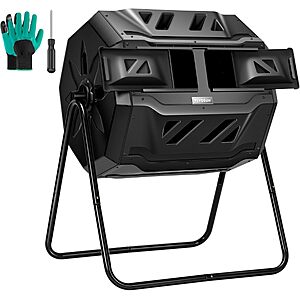 VIVOSUN Outdoor Tumbling Composter Dual Rotating Batch Compost Bin, 43 Gallon Black Door $59.99