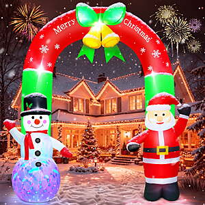 Yexmas 8FT Christmas Inflatable Archway,Christmas Blow Up Yard Decorations with Santa Claus and Snowman,Outdoor Christmas Decorations with Bow LED Lights $39.99