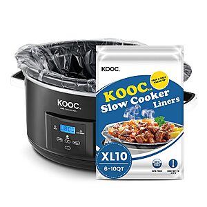 KOOC Slow Cooker Liners Fits 6–10 Qt Sizes, 10 Count 14" x 22" Large Size Disposable Cooking Bags Heat Resistant Up to 400°F, Leakproof Design for Round and Oval Slow Cookers $4.79