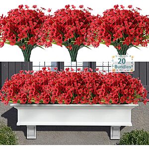 20 Bundles Artificial Flowers for Outdoors, UV Resistant Fake Flowers with Plastic Plants $14.52