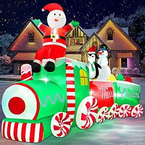 Yexmas 10.5ft Christmas Inflatable Train with Santa Snowman Penguin Dinosaur Corner Outdoor Lights Decorations for Holiday Decorations,Christmas Parties,Yard,Garden and Lawn $68.61