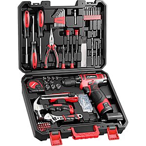PULITUO 149-Piece Home Drill Set with Red 12V Cordless Drill, Hand Tools & Tool Box, Tool Kit for Women & Men and DIY Enthusiasts, for Home Improvement $45.99