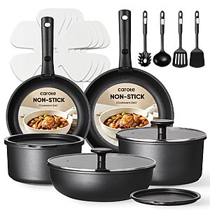 CAROTE 21pcs Pots and Pans Set Non Stick, Detachable Handle Cookware $59.98