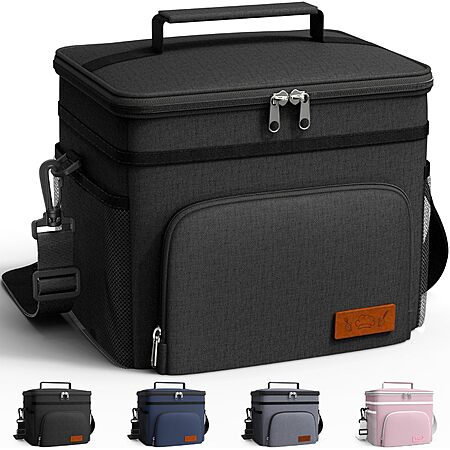 HOTOR Insulated Lunch Box for Men & Women - Leak-Proof Cooler Lunch Bag with 4 Pockets, Adjustable Strap, Ideal for Work, Picnic, Travel - Medium, Black, 10.2"×6.9"×8.5" $3.99