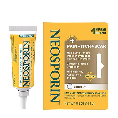 Neosporin + Pain, Itch & Scar, First Aid Triple Antibiotic Ointment for Infection Protection and Wound Care with Maximum Strength  0.5 oz $4.99