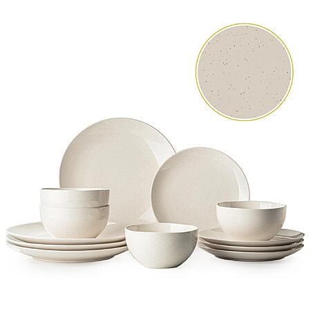 Dafuceramic Plates and Bowls Sets, 12 Pieces Modern Stoneware Dinnerware Set for 4 Kitchen Dinner Set Ceramic Dishware Dishes Set Microwave and Dishwasher Safe (White) $24.99