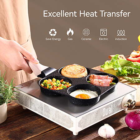 Carote 4-Cup Nonstick Egg and Burger Pan, Breakfast Skillet with Divided Sections, Induction Compatible （Black） $11.99