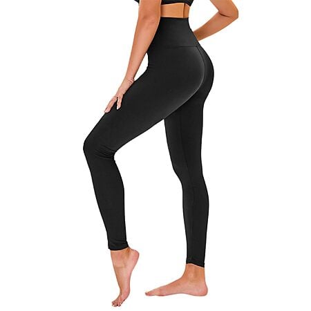 High Waisted Leggings for Women - No See Through Tummy Novelty Workout Yoga Pants with Pockets Reg & Plus Black $3.99