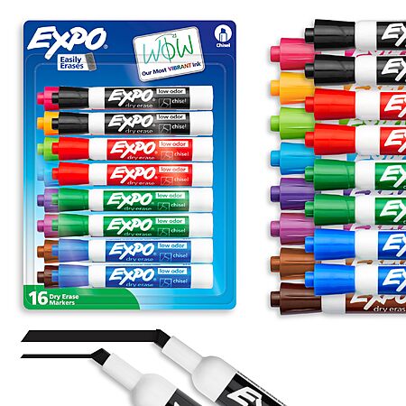 EXPO Dry Erase Markers, Low Odor Ink, Assorted Colors, Chisel Tip, 16 Count - Whiteboard, Calendar, Organization, Essential Supplies for Office, School, Classroom, Teachers $9.99