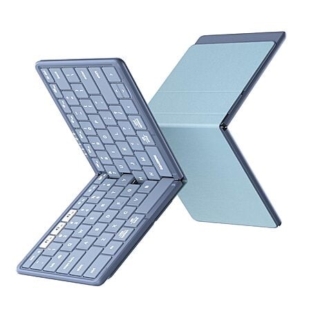 Samsers Full-Size Foldable Bluetooth Keyboard, KF08S Wireless Folding Keyboards with PU Leather Cover  Blue $30.81