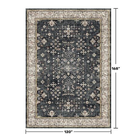 Boho Black Rug for Living Room - Washable 10x14 Area Rug, Dining Room Rugs for Under Table, Soft Low Pile Carpet for Large Bedroom (10x14 Black/Multi) $208.98