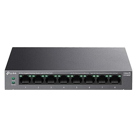 TP-Link LS108GP | 8 Port PoE Gigabit Ethernet Switch | 8 PoE+ Port @ 62W | Plug & Play | Extend Mode | PoE Auto Recovery | Desktop/Wall Mount | Silent Operation $53.98 at Amazon