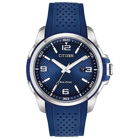 Citizen Men's Eco-Drive Weekender Watch in Stainless Steel with Blue Polyurethane Strap, Blue Dial (Model: AW1158-05L) $176.98