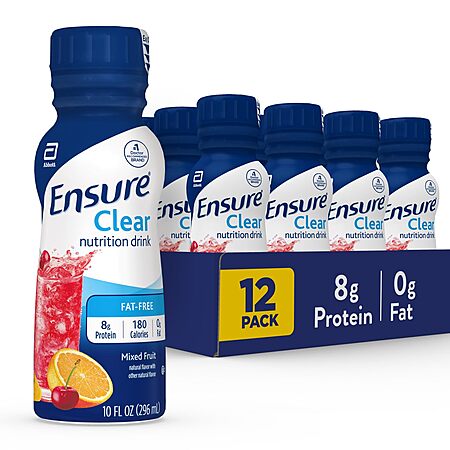 [S&S] Ensure Clear Mixed Fruit Nutritional Drink | 8g Protein, 15 Vitamins & Minerals | Fat-Free | Ready to-Drink | Refreshing Taste | 10 fl oz, 12 Pack $15.52