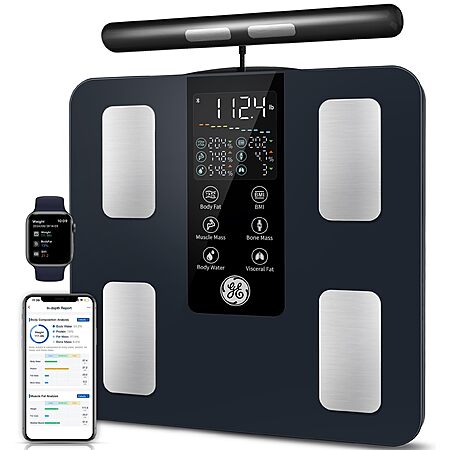 GE Smart Scale for Body Weight: 8-Electrode Digital Bathroom Scale for Weight Fat BMI Muscle Mass Full Body Composition Analyzer   400lb Black $75.99