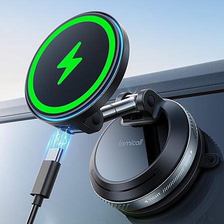 Lamicall 15W for MagSafe Car Mount Charger - Dual USB-C Ports, Magnetic Phone Holder for Car, Magnetic Wireless Car Charger $15.99