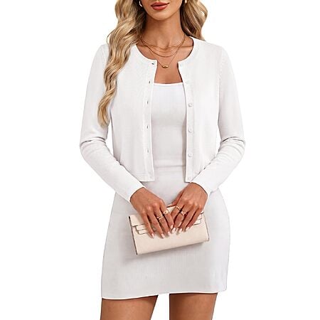 GRACE KARIN Women's White Cropped Cardigan Sweaters $9.99
