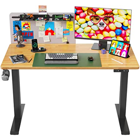 AMISKY Adjustable Standing Desk, 48 * 24 Inches Dual Motors Stand up Desk with Memory Preset, Sit Stand Desk with Moodboard, Black Steel Frame/Bamboo Wood Tabletop $199.99