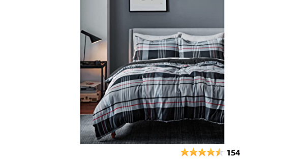 Bedsure Plaid Queen Comforter Set - Grid Black and Grey Comforter, Lightweight Comforter Checkered Soft Quee - $25.12