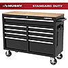 Husky Tool Storage 46 in. W x 18 in. D 9-Drawer Mobile Workbench Cabinet in Gloss Black $348 at Home Depot