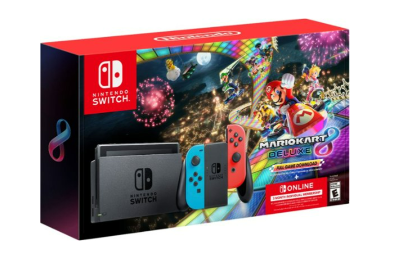 Nintendo Switch Neon Blue/Neon Red Joy-Con + Mario Kart 8 Deluxe (Download) + 3month Nintendo Switch Online membership Black/Neon Blue/Neon Red HADSKABLD - $299.99